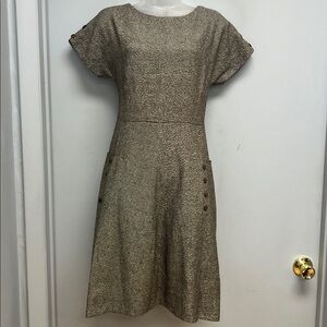Myrtlewood of California Tweed Fit & Flare Dress Brown Cap Sleeve Button Detail